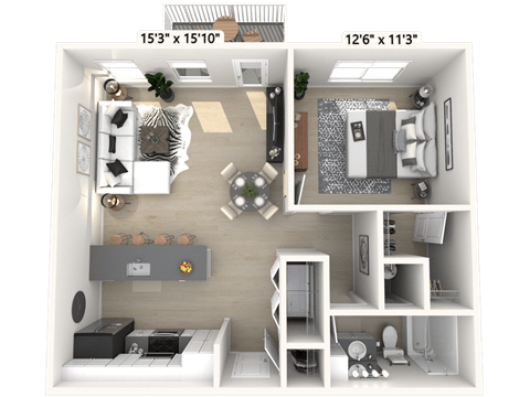 The Allegiance - 1 BR 1 BA Floor Plan at Alexandria of Carmel Apartments, Carmel, Indiana